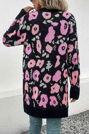 Chic Embrace Black Pink Long Floral Cardigan-MXSTUDIO.COM