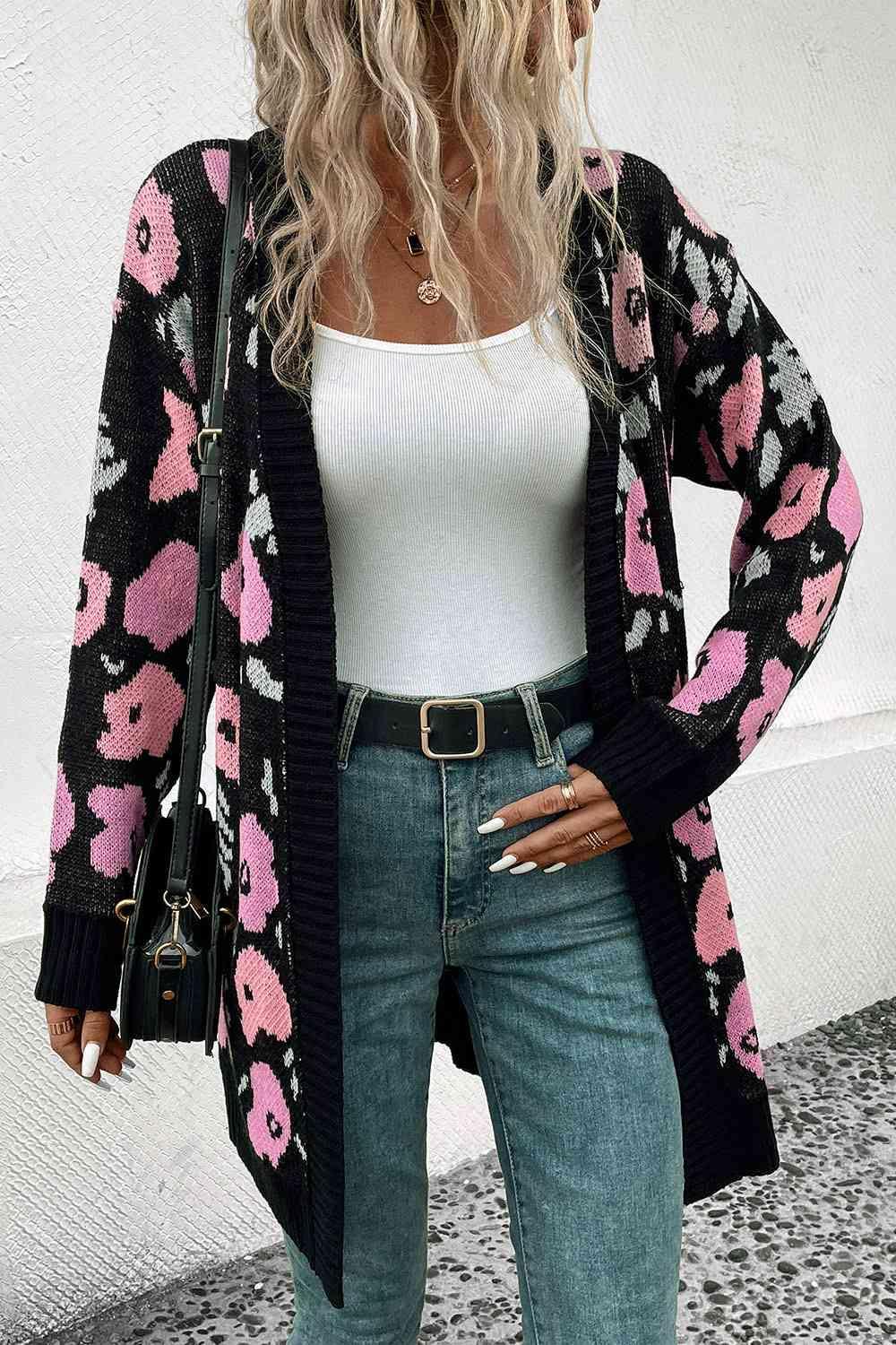 Chic Embrace Black Pink Long Floral Cardigan-MXSTUDIO.COM