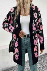 Chic Embrace Black Pink Long Floral Cardigan-MXSTUDIO.COM