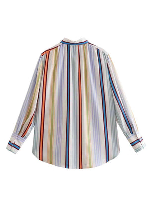 a striped shirt with long sleeves and a collar