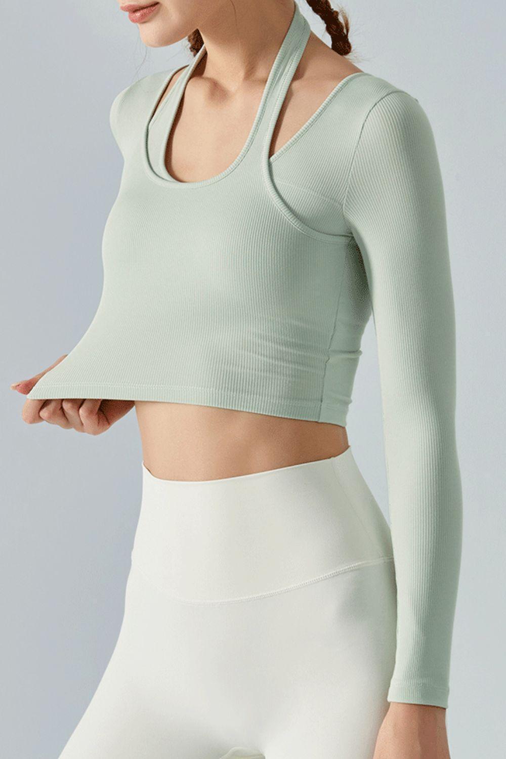 Chic Halterneck Cropped Activewear Top - MXSTUDIO.COM