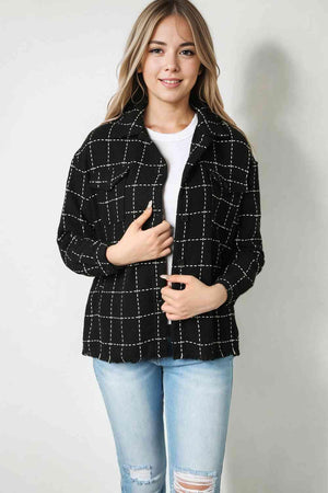 Chic Layer Raw Hem Black White Grid Jacket - MXSTUDIO.COM