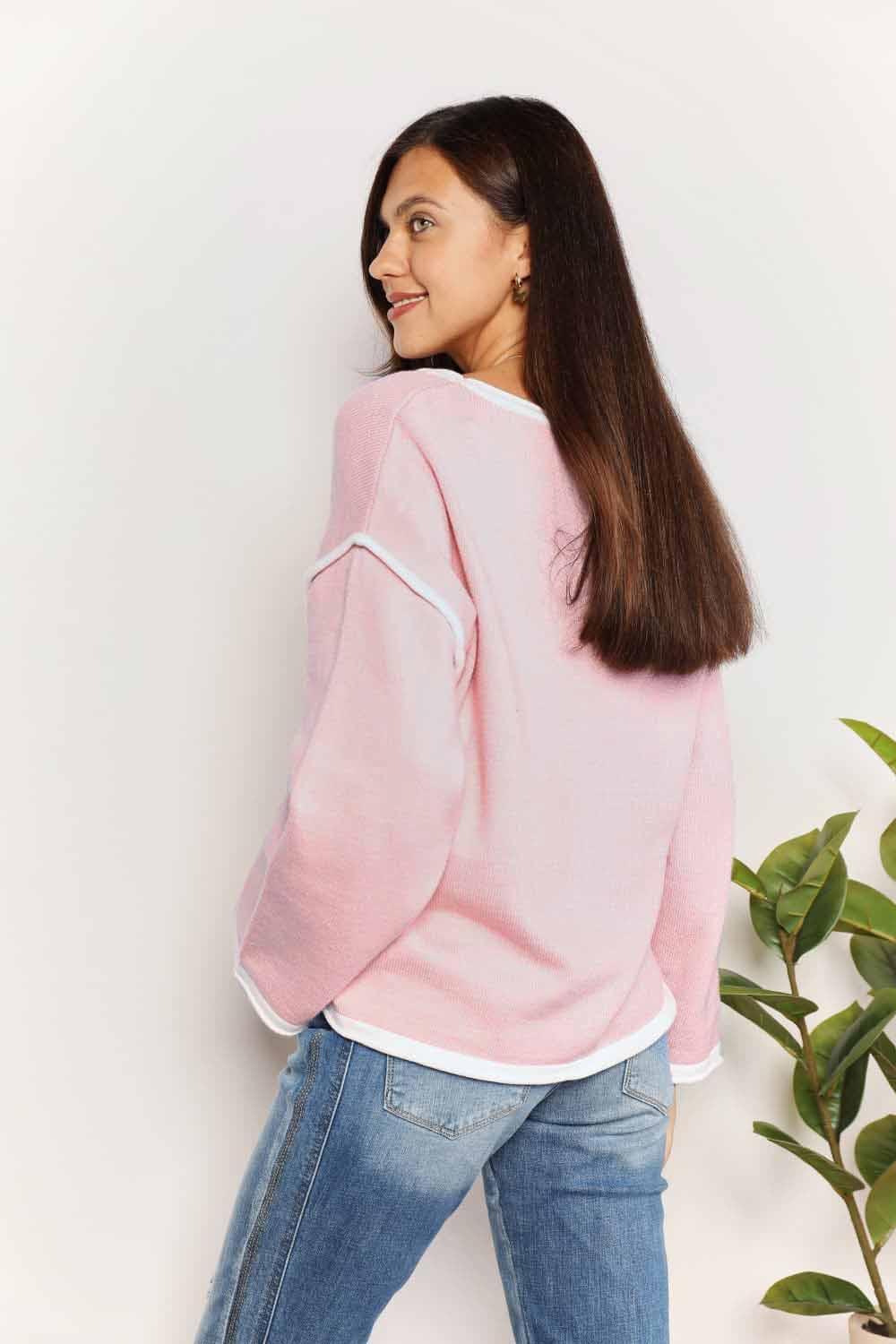 Chic Minimalist Blush Pink Long Sleeve Knit Top - MXSTUDIO.COM