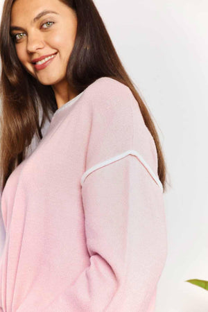 Chic Minimalist Blush Pink Long Sleeve Knit Top - MXSTUDIO.COM