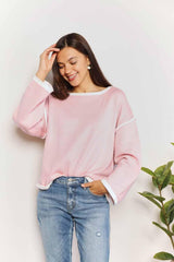 Chic Minimalist Blush Pink Long Sleeve Knit Top - MXSTUDIO.COM