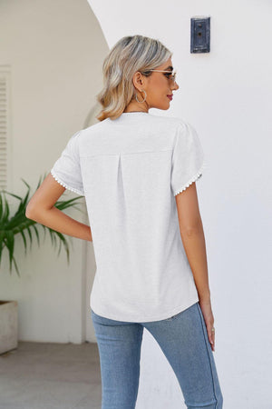 Chill Babe Pom-Pom Trim Petal Sleeve Top - MXSTUDIO.COM