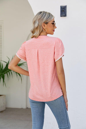 Chill Babe Pom-Pom Trim Petal Sleeve Top - MXSTUDIO.COM