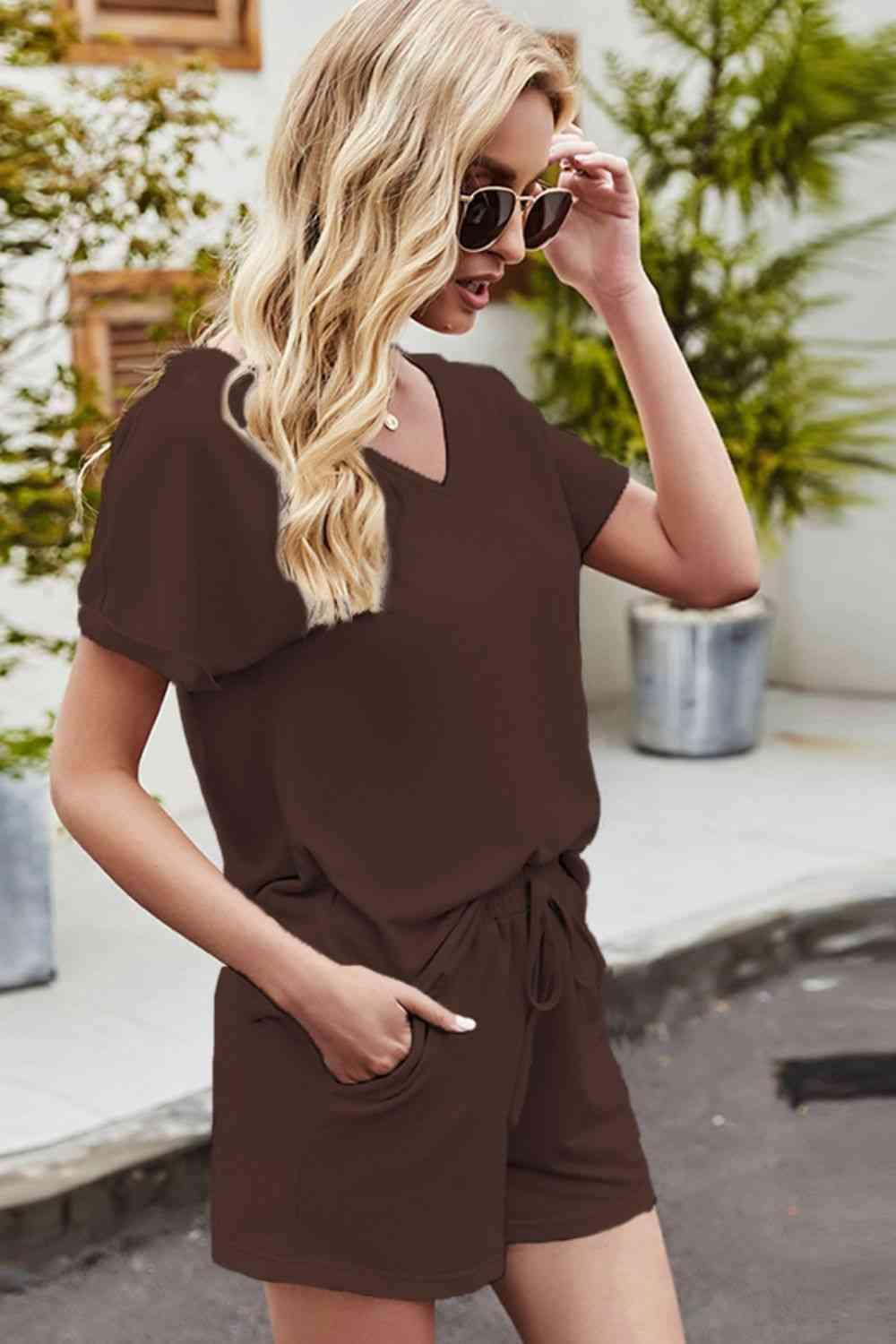 Chill Everyday V-Neck T Shirt And Shorts Lounge Set - MXSTUDIO.COM