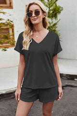 Chill Everyday V-Neck T Shirt And Shorts Lounge Set - MXSTUDIO.COM