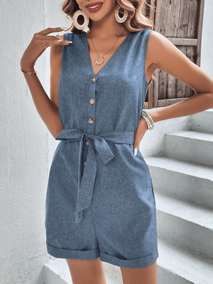 Chill In Style V Neck Sleeveless Romper - MXSTUDIO.COM