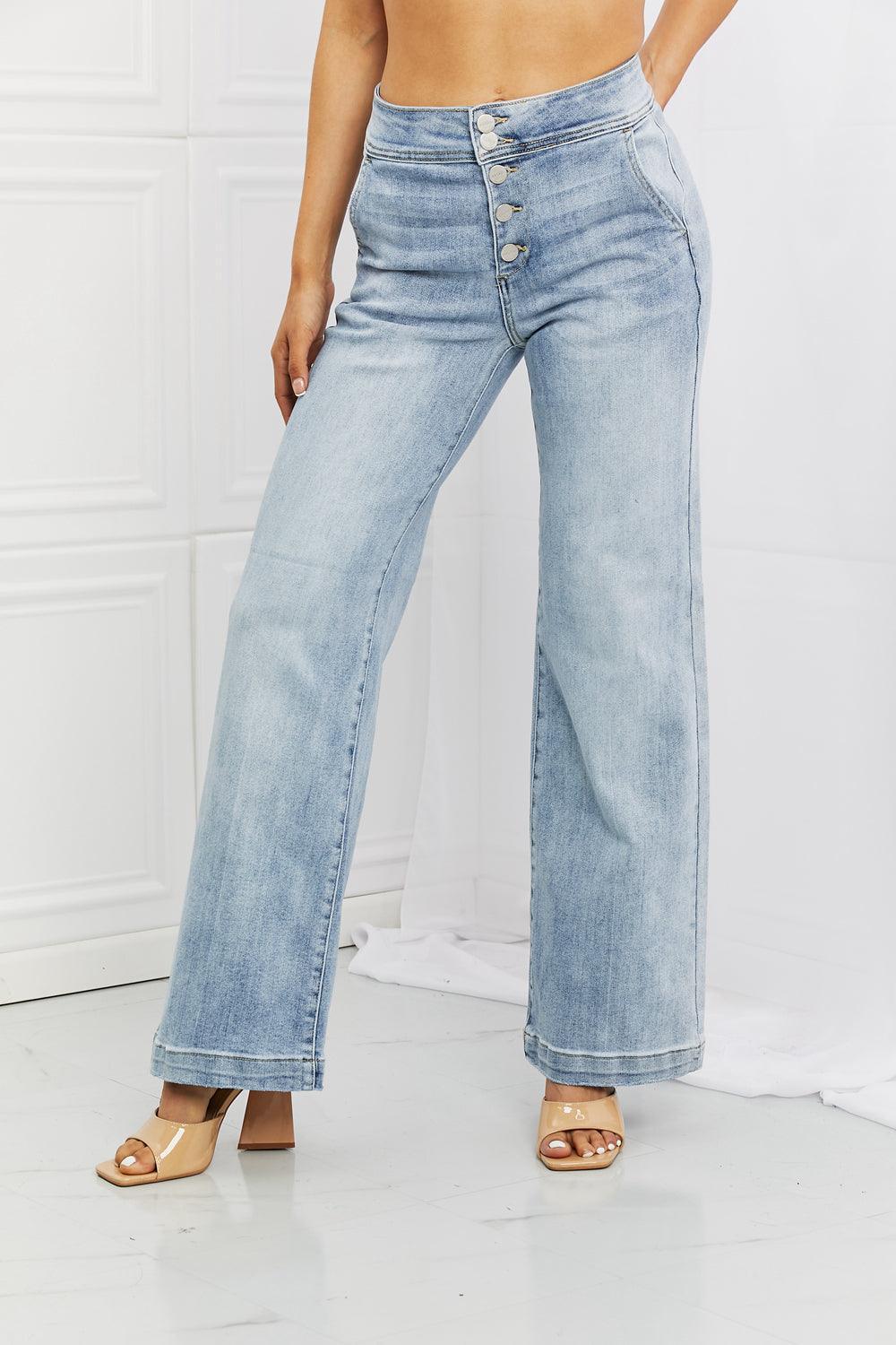 Chill Mode High Rise Wide Leg Button Fly Jeans - MXSTUDIO.COM