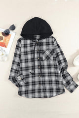 Chill Plaid Drawstring Hooded Shacket - MXSTUDIO.COM