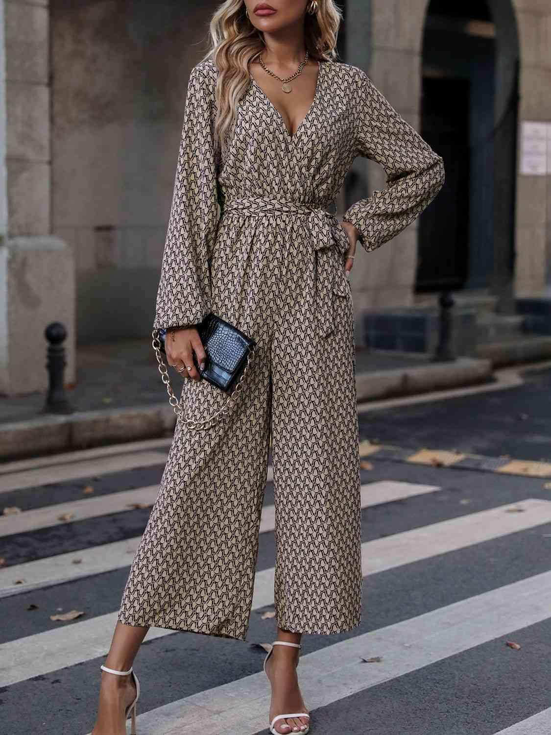 Chill With Class Plunge Long Sleeve Wide Leg Jumpsuit - MXSTUDIO.COM