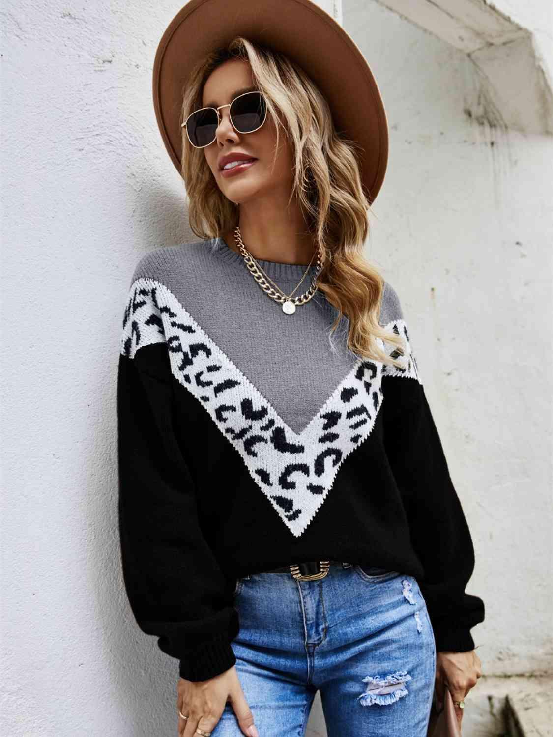 Chilly Day Comfort Chevron Leopard Sweater - MXSTUDIO.COM