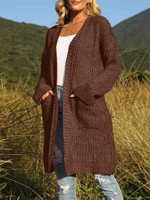Chilly Day Warmth Open Front Long Knitted Cardigan - MXSTUDIO.COM