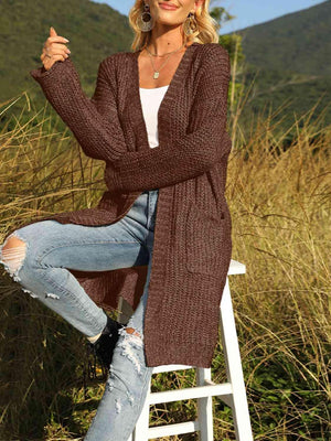 Chilly Day Warmth Open Front Long Knitted Cardigan - MXSTUDIO.COM