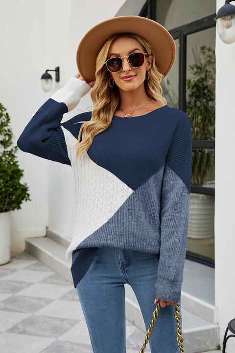 Chilly Mood Color Block Knit Sweater - MXSTUDIO.COM