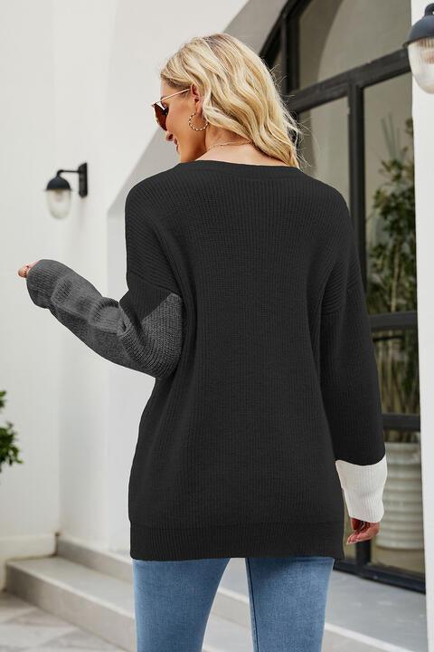 Chilly Mood Color Block Knit Sweater - MXSTUDIO.COM