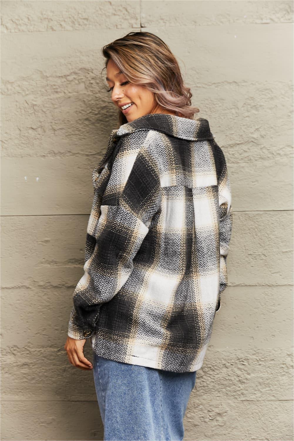 Chilly Saturday Plaid Buttoned Shacket With Pockets - MXSTUDIO.COM