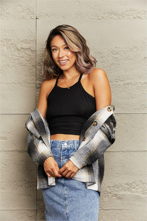 Chilly Saturday Plaid Buttoned Shacket With Pockets - MXSTUDIO.COM