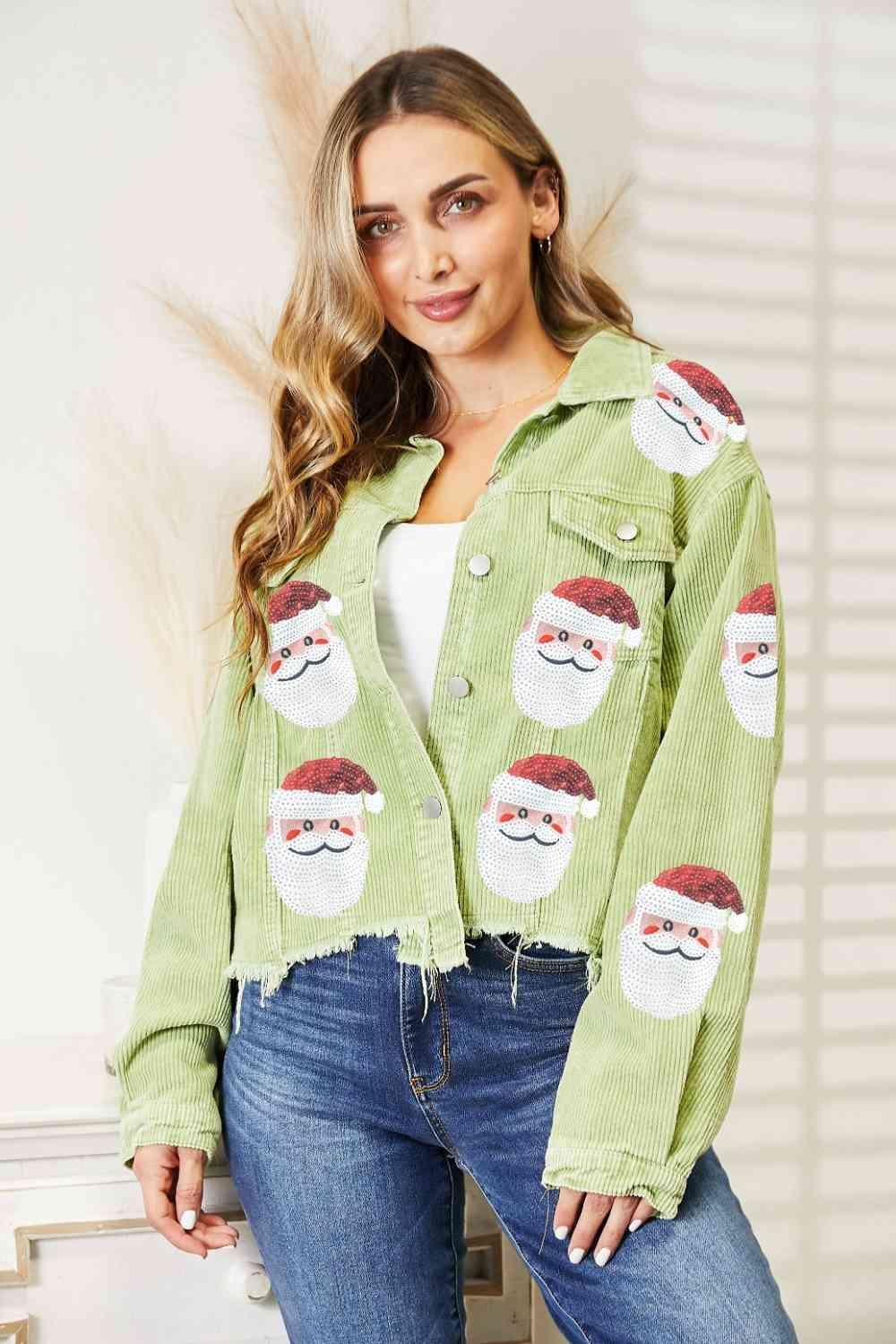 Christmas Feels Raw Hem Sequin Santa Jacket-MXSTUDIO.COM