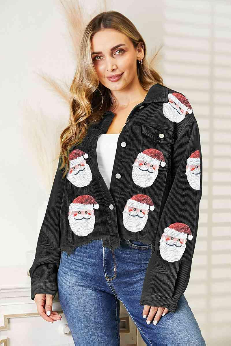 Christmas Feels Raw Hem Sequin Santa Jacket-MXSTUDIO.COM