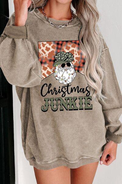 Christmas Junkie Crew Neck Khaki Sweatshirt-MXSTUDIO.COM