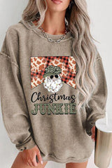 Christmas Junkie Crew Neck Khaki Sweatshirt-MXSTUDIO.COM