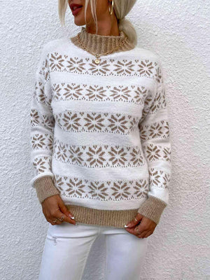 Christmas Snug Mock Neck Snowflake Pattern Sweater-MXSTUDIO.COM