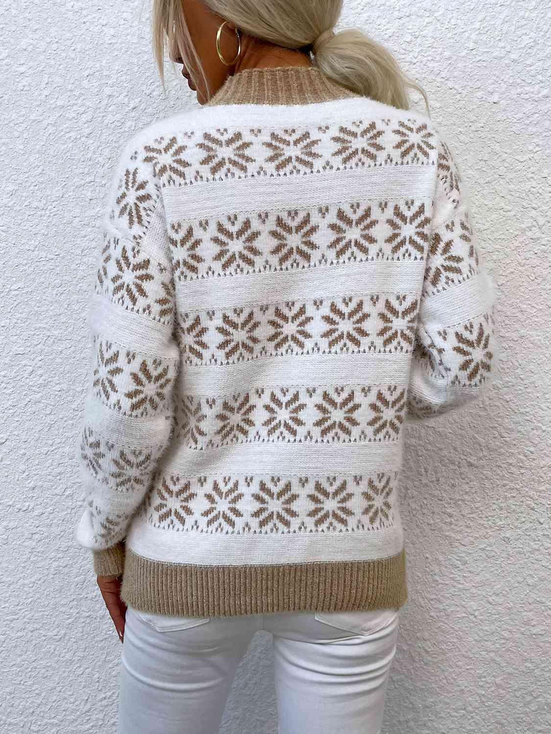 Christmas Snug Mock Neck Snowflake Pattern Sweater-MXSTUDIO.COM