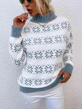 Christmas Snug Mock Neck Snowflake Pattern Sweater-MXSTUDIO.COM