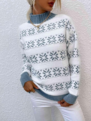 Christmas Snug Mock Neck Snowflake Pattern Sweater-MXSTUDIO.COM