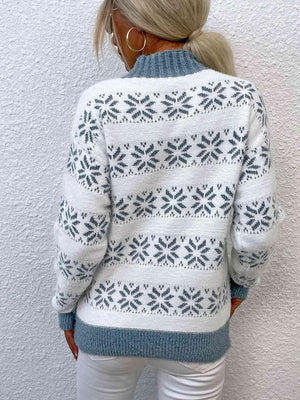 Christmas Snug Mock Neck Snowflake Pattern Sweater-MXSTUDIO.COM