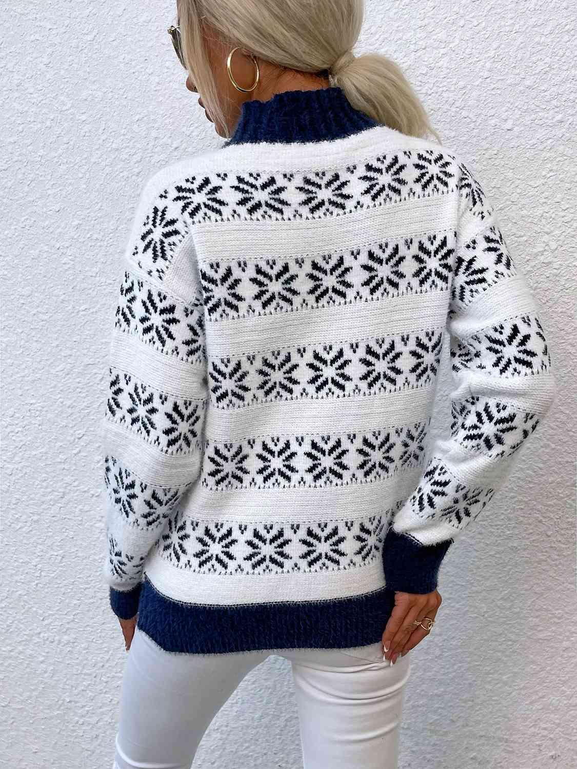 Christmas Snug Mock Neck Snowflake Pattern Sweater-MXSTUDIO.COM