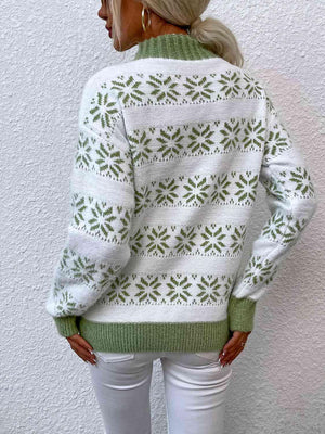 Christmas Snug Mock Neck Snowflake Pattern Sweater-MXSTUDIO.COM