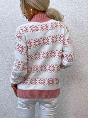 Christmas Snug Mock Neck Snowflake Pattern Sweater-MXSTUDIO.COM