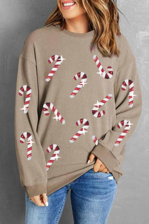 Christmas Treat Sequin Candy Cane Sweatshirt-MXSTUDIO.COM