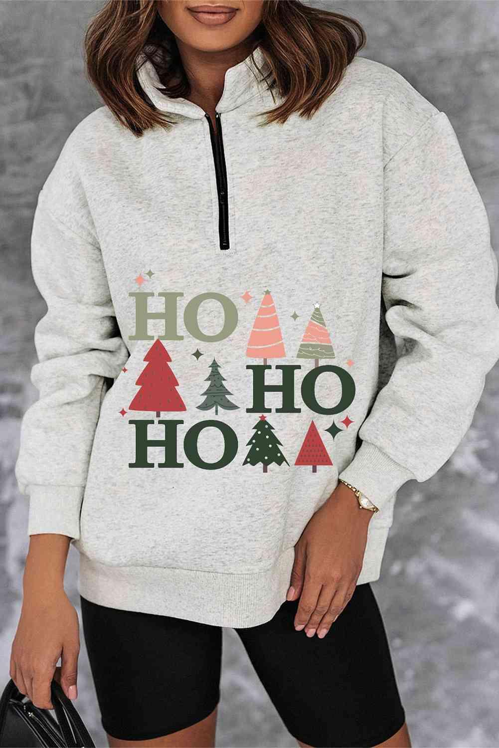 Christmas Tree Quarter Zip Ho Ho Ho Sweatshirt-MXSTUDIO.COM