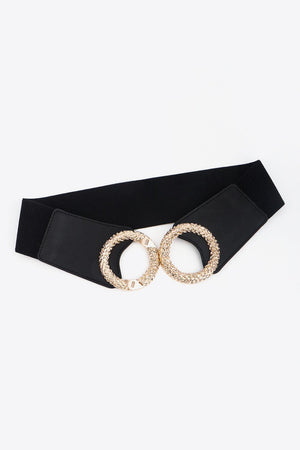 Circle Buckle PU Wide Black Elastic Waist Belt - MXSTUDIO.COM