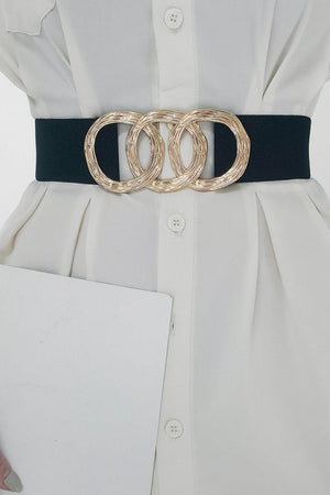 Circle Zinc Alloy Buckle Wide Stretch Waist Belt - MXSTUDIO.COM