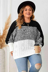 Classic Cable-Knit Plus Size Color Block Sweater - MXSTUDIO.COM