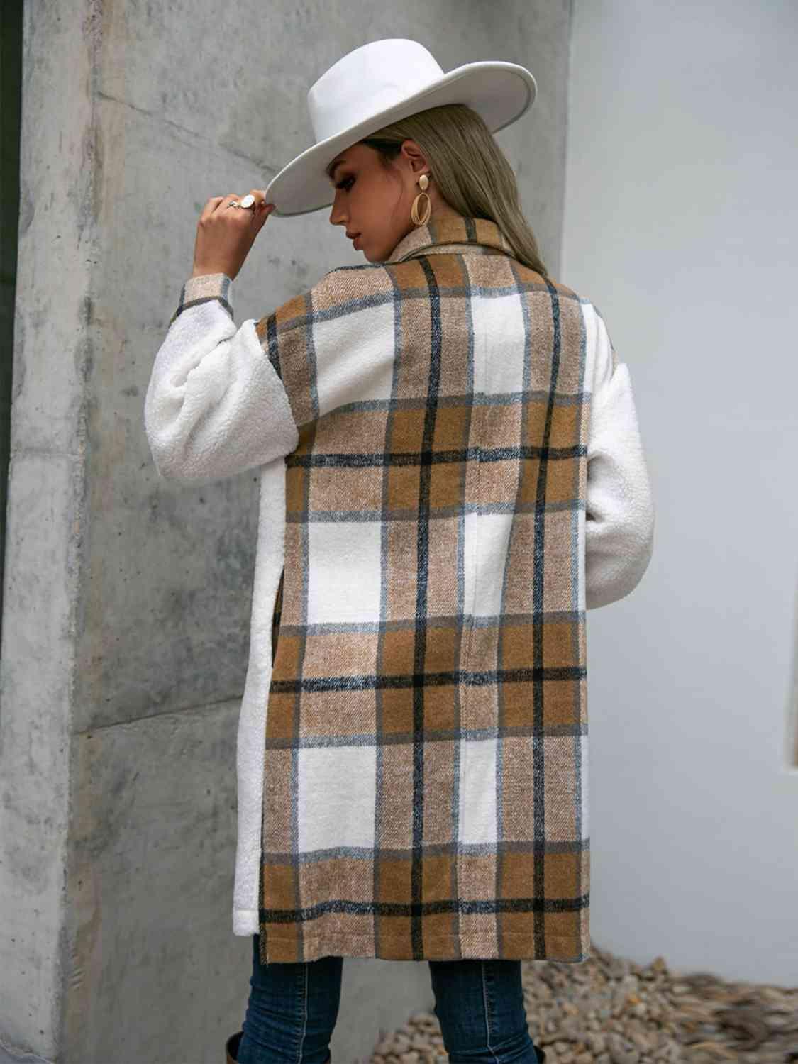 Classic Comfort Buttoned Long Plaid Fleece Coat-MXSTUDIO.COM