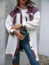 Classic Comfort Buttoned Long Plaid Fleece Coat-MXSTUDIO.COM