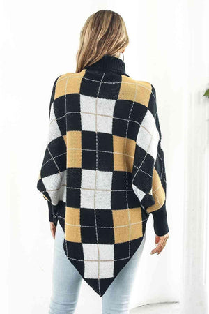 Classic Comfort Turtle Neck Plaid Poncho - MXSTUDIO.COM