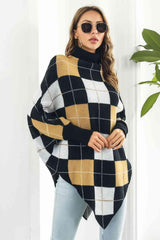 Classic Comfort Turtle Neck Plaid Poncho - MXSTUDIO.COM