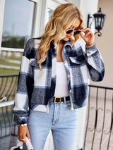 Classic Cropped Plaid Collared Jacket - MXSTUDIO.COM