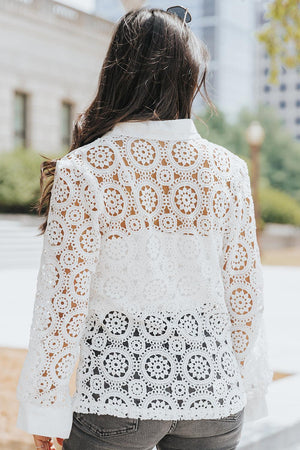 Classic Fresh Long Sleeve White Crochet Blouse - MXSTUDIO.COM