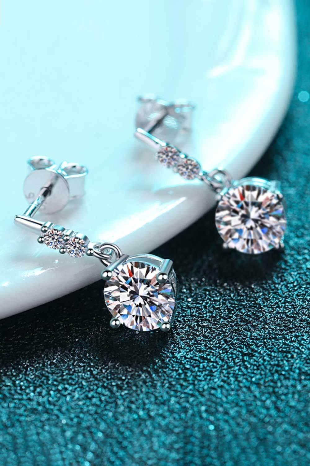 Classic Round Cut 1 Carat Moissanite Drop Earrings - MXSTUDIO.COM