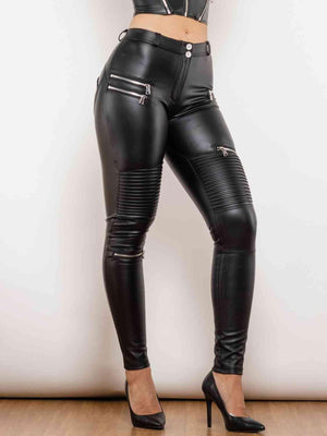 Classic Spandex Black Leather Skinny Pants - MXSTUDIO.COM