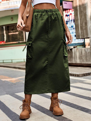 Classic Streetwear Midi Cargo Denim Skirt - MXSTUDIO.COM